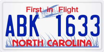 NC license plate ABK1633