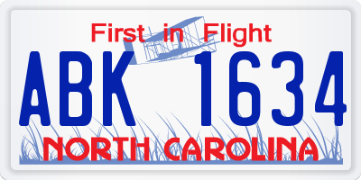 NC license plate ABK1634