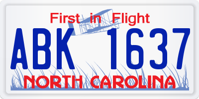 NC license plate ABK1637