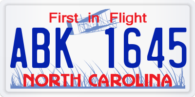 NC license plate ABK1645