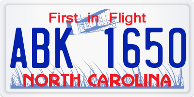NC license plate ABK1650