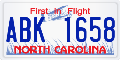 NC license plate ABK1658