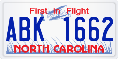 NC license plate ABK1662