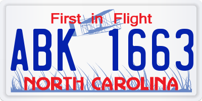 NC license plate ABK1663
