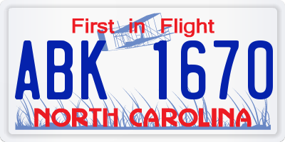 NC license plate ABK1670