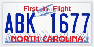 NC license plate ABK1677