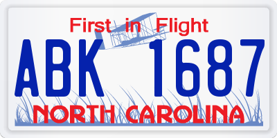 NC license plate ABK1687