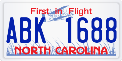 NC license plate ABK1688