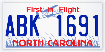 NC license plate ABK1691