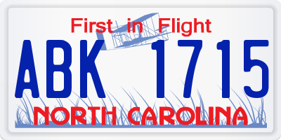 NC license plate ABK1715