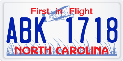 NC license plate ABK1718