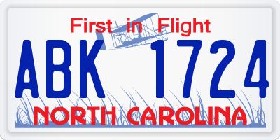 NC license plate ABK1724