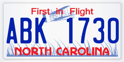 NC license plate ABK1730
