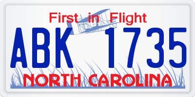 NC license plate ABK1735