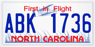NC license plate ABK1736