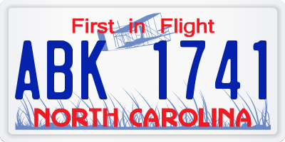 NC license plate ABK1741