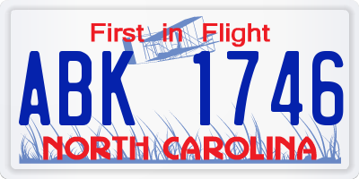 NC license plate ABK1746