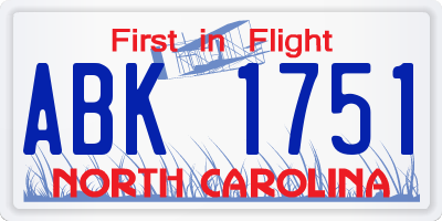 NC license plate ABK1751