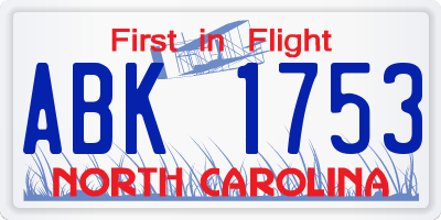 NC license plate ABK1753