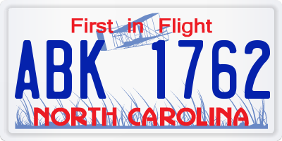 NC license plate ABK1762