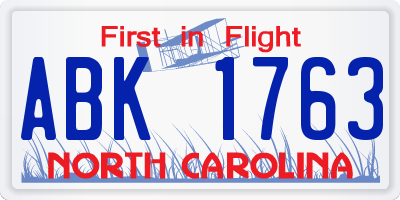 NC license plate ABK1763