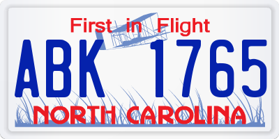 NC license plate ABK1765