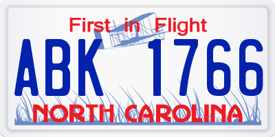 NC license plate ABK1766