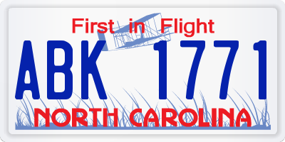 NC license plate ABK1771