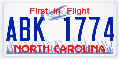 NC license plate ABK1774