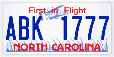 NC license plate ABK1777