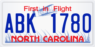 NC license plate ABK1780