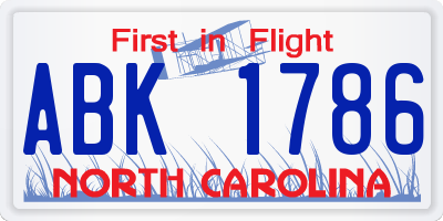 NC license plate ABK1786