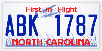 NC license plate ABK1787
