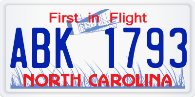NC license plate ABK1793