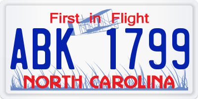 NC license plate ABK1799