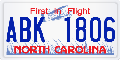NC license plate ABK1806