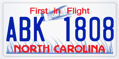 NC license plate ABK1808