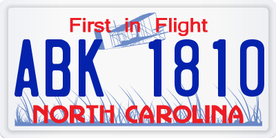 NC license plate ABK1810