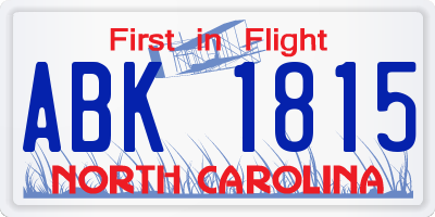 NC license plate ABK1815