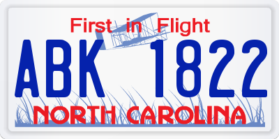NC license plate ABK1822