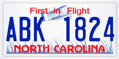 NC license plate ABK1824