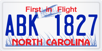 NC license plate ABK1827