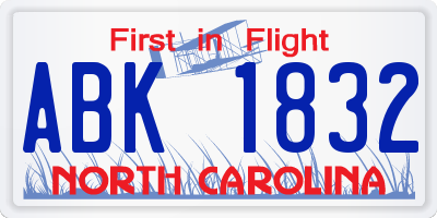NC license plate ABK1832