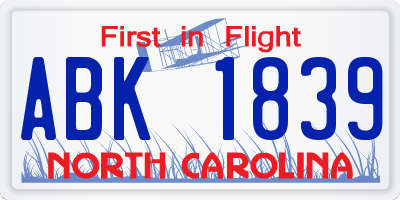 NC license plate ABK1839