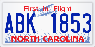 NC license plate ABK1853