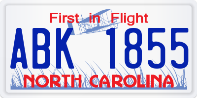 NC license plate ABK1855