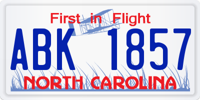 NC license plate ABK1857