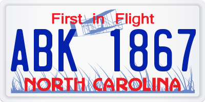 NC license plate ABK1867
