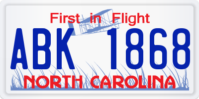 NC license plate ABK1868