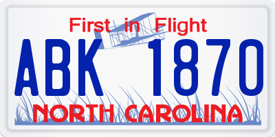 NC license plate ABK1870